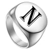 Chevalière massive initiale N personnalisée, plateau gravé acier inoxydable