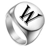 Chevalière massive initiale W personnalisée, plateau gravé acier inoxydable