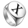 Chevalière massive initiale X personnalisée, plateau gravé acier inoxydable