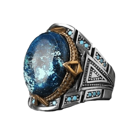 Chevalière Pierre Bleue Océan Argent