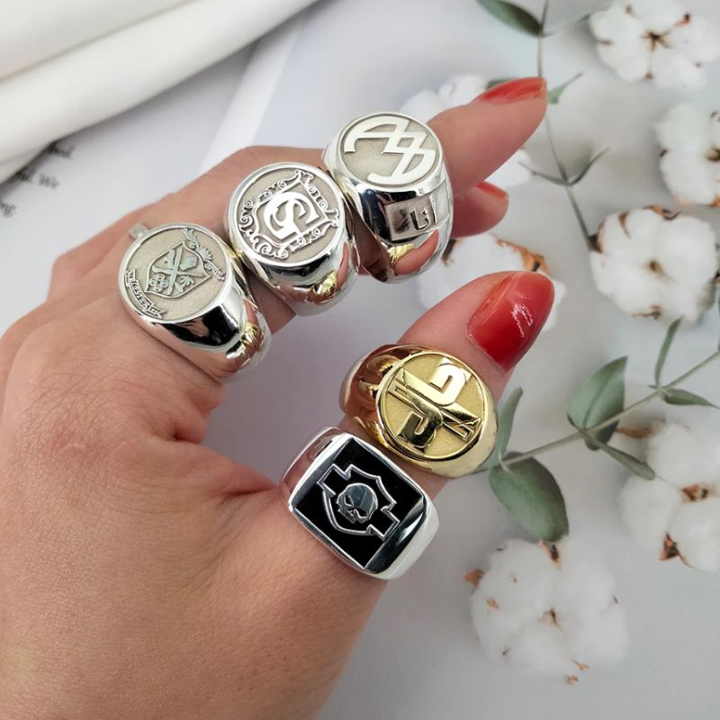 Chevaliere Bague Homme Luxe Chevalière Argent Avec Initiales 3D