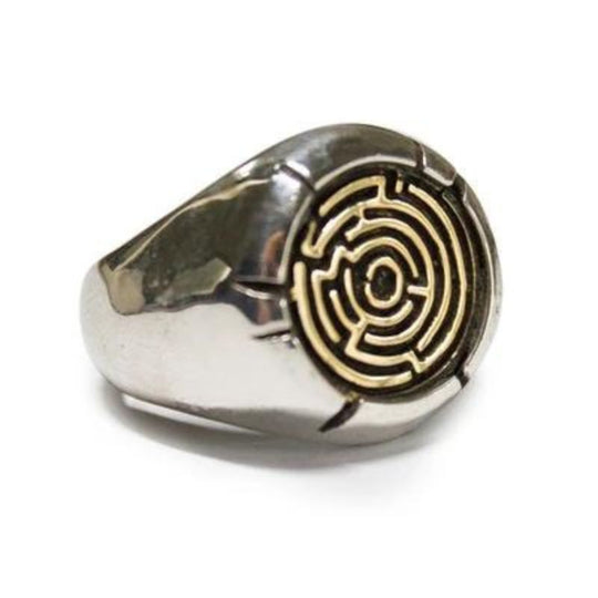 Bague Acier Labyrinthe Grec