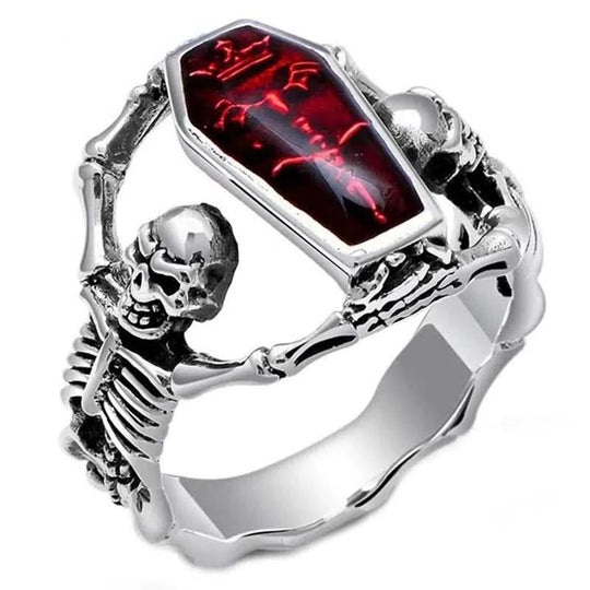 Bague Cercueil avec Squelette
