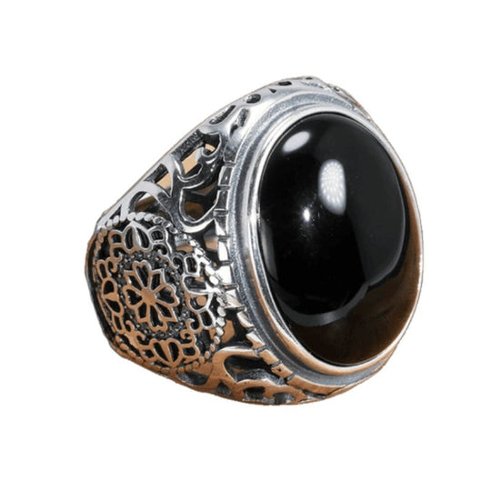 Bague Chevalière Onyx Fleur