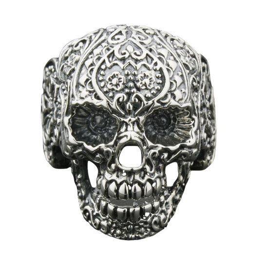 Bague Crâne Fleur Argent Femme