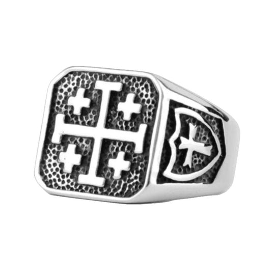 Bague Croix de Jérusalem Acier