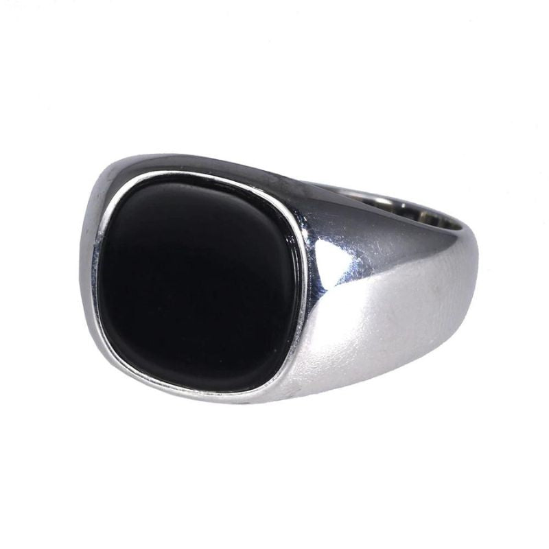 Joliernelle Bague Onyx Noir Homme en Acier Inoxydable Chevalière Joliernelle Bague Onyx Noir Homme en Acier Inoxydable Chevalière