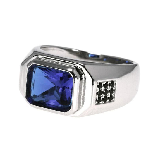 Bague Homme avec Zircon Bleu