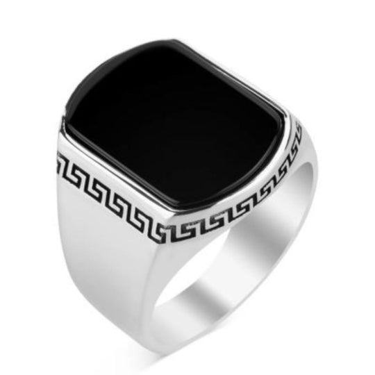 Bague Homme Onyx Rectangle et Argent