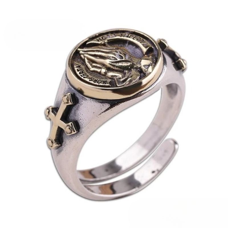 TEAMER Bague Religieuse Saint Benoît en Acier Inoxydable Réglable - Argent, Foi, Amulette de Protection TEAMER Bague Religieuse Saint Benoît en Acier Inoxydable Réglable - Argent, Foi, Amulette de Protection