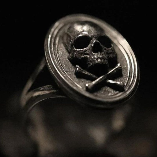 Chevalière Ancienne Bronze Crâne et Tibia