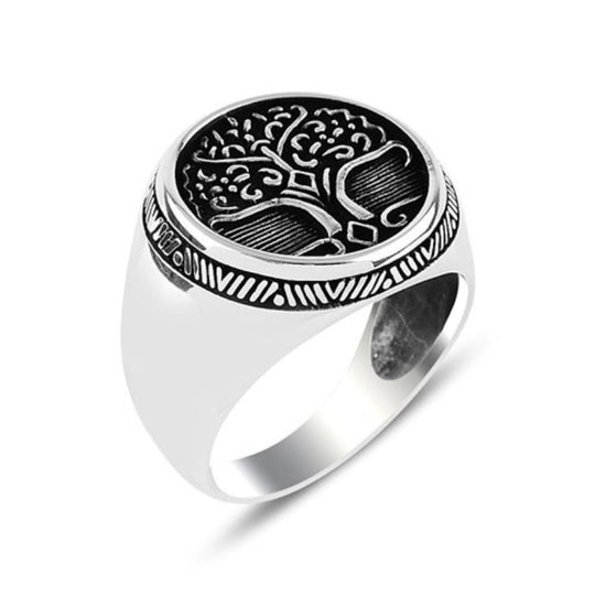 Chevalière Argent avec Motif Arbre de Vie