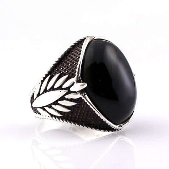 Chevalière Argent Onyx Noir Homme