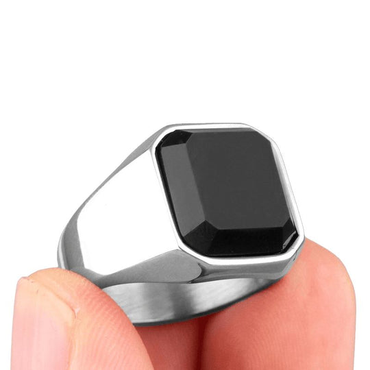 Chevalière Homme Acier Carré Noir