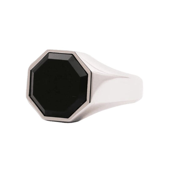 Chevalière Homme Argent Onyx Noir Relief