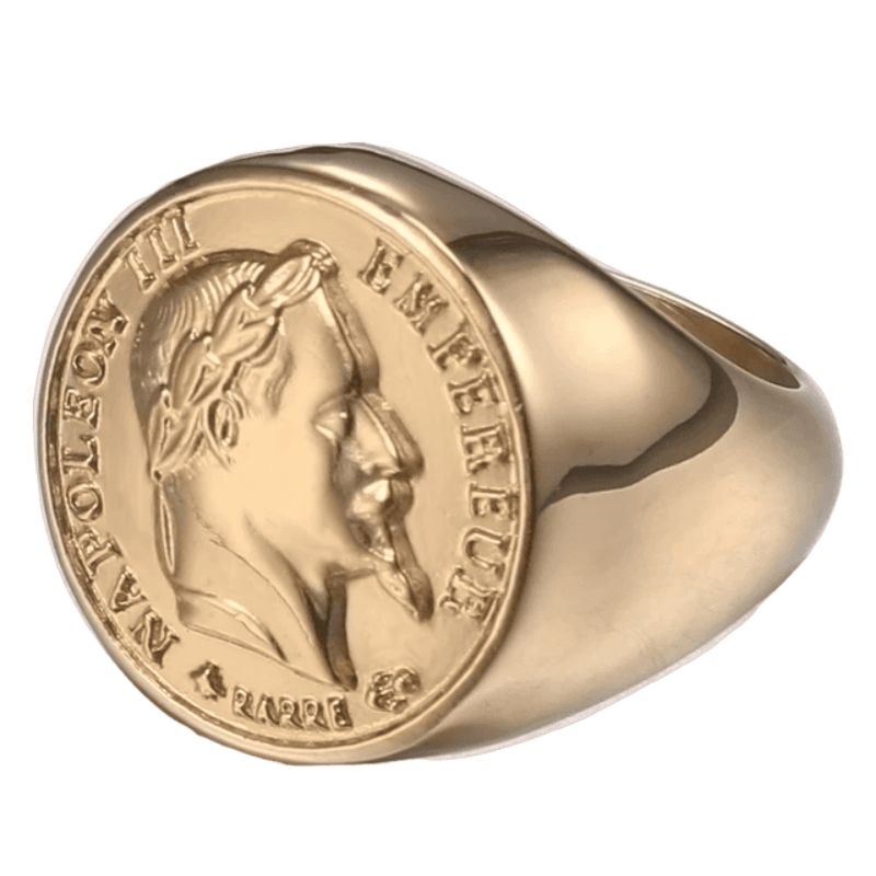 Bague Chevalière En Argent Massif - Motif Napoléon Ier Empereur Demi Franc - Faite Main - Neuf Avec Boîte Cadeau