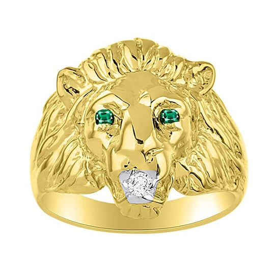 Chevalière Or Tête de Lion Emeraude et Diamant