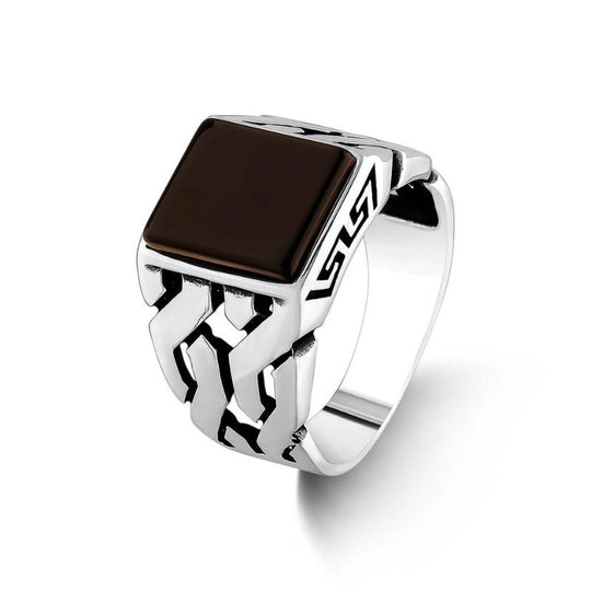 Chevalière Plateau Carré en Onyx Véritable